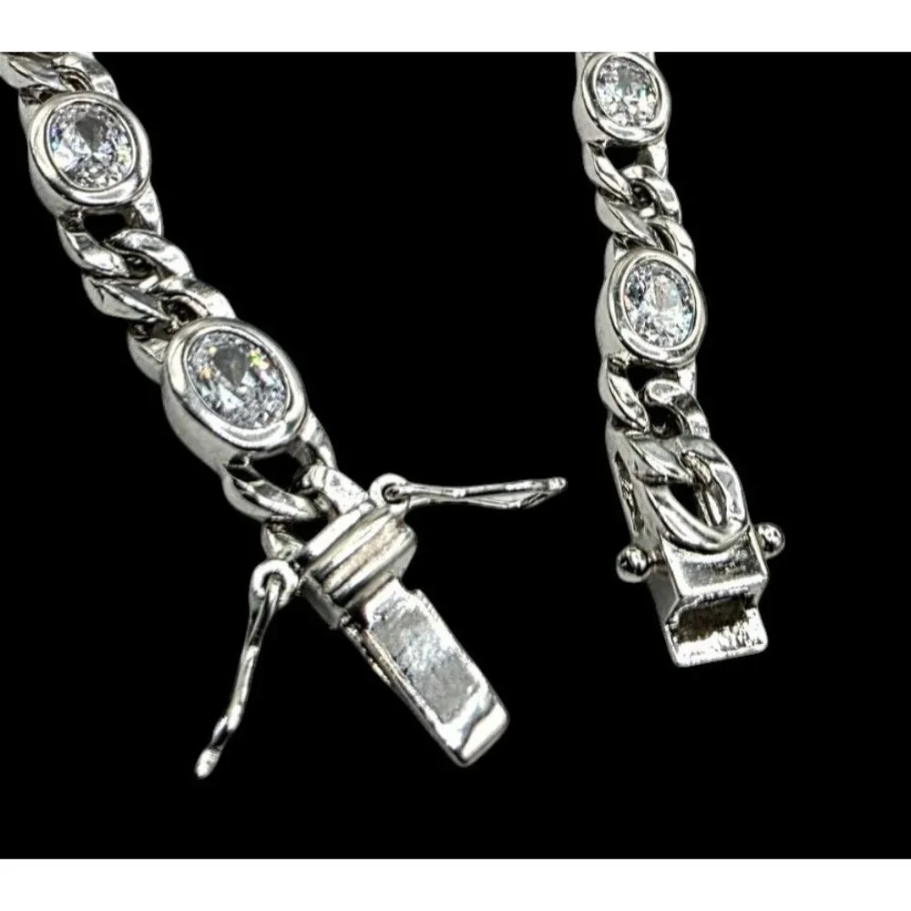 New Tocara Sterling Silver Bracelet Oval DiAmi Crystals Sparkle 925 Curb Link 7